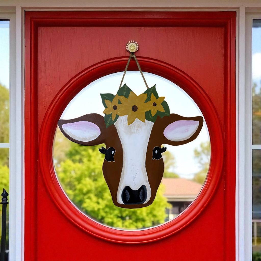 Floral Headband Cow Door Hanger