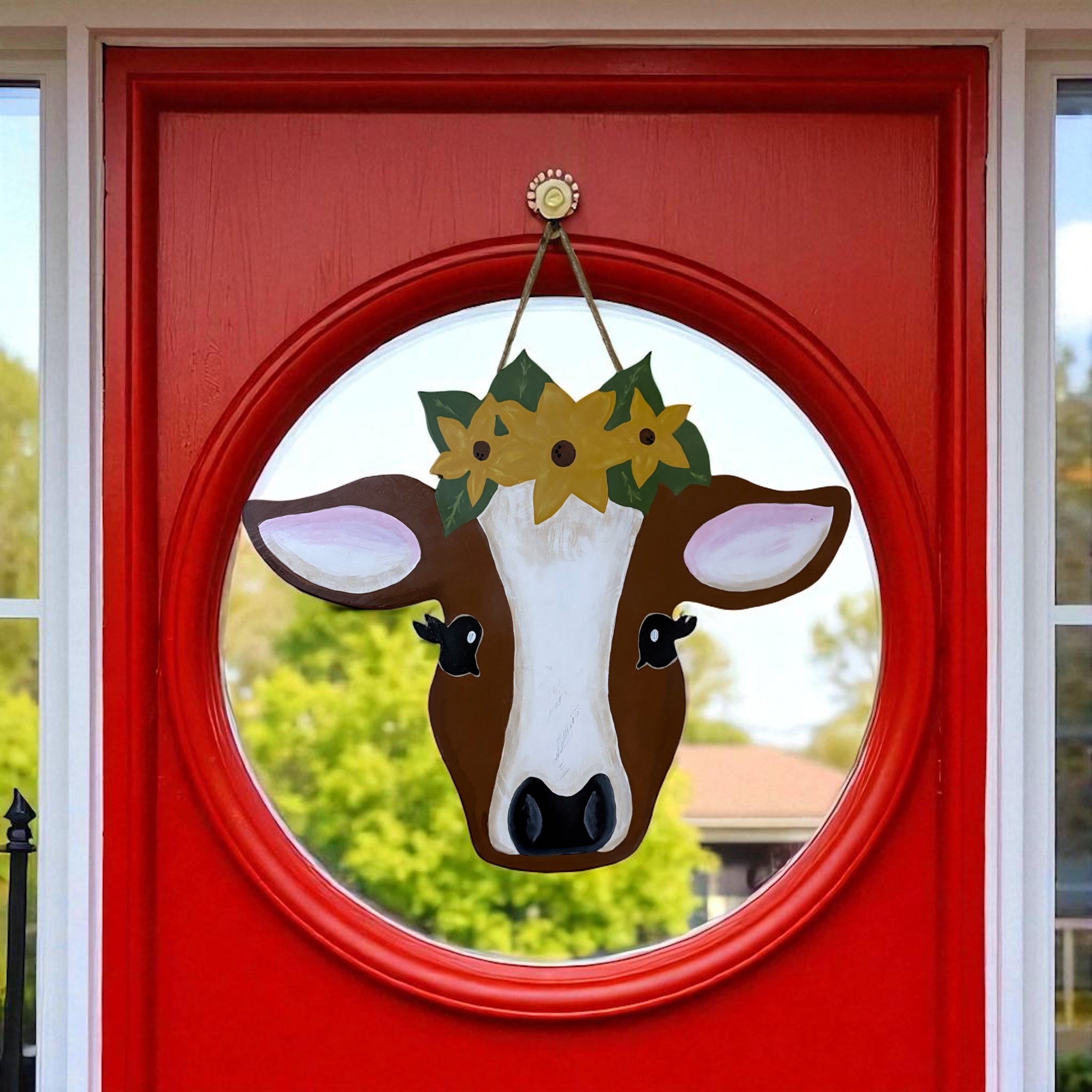 Floral Headband Cow Door Hanger