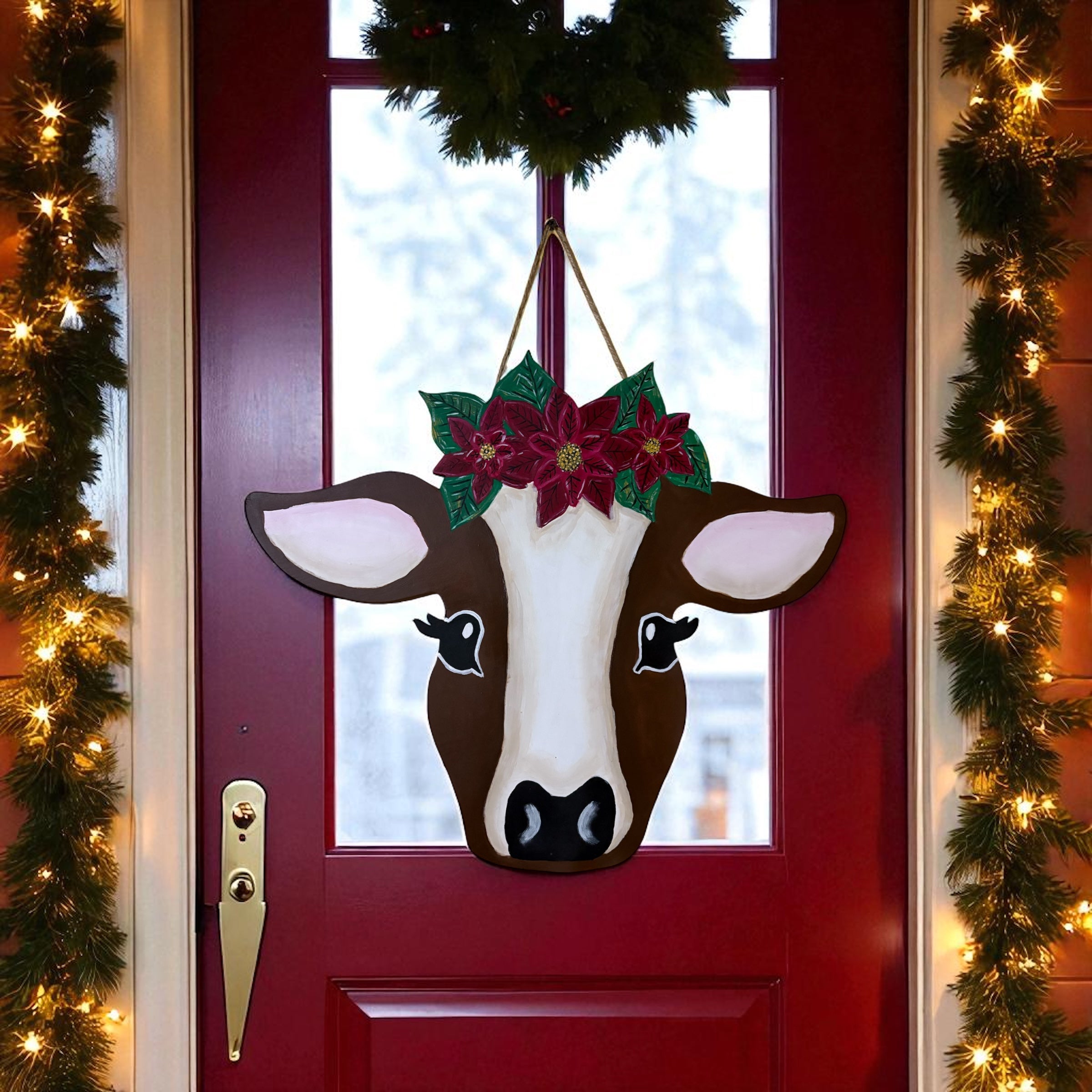 Floral Headband Cow Door Hanger