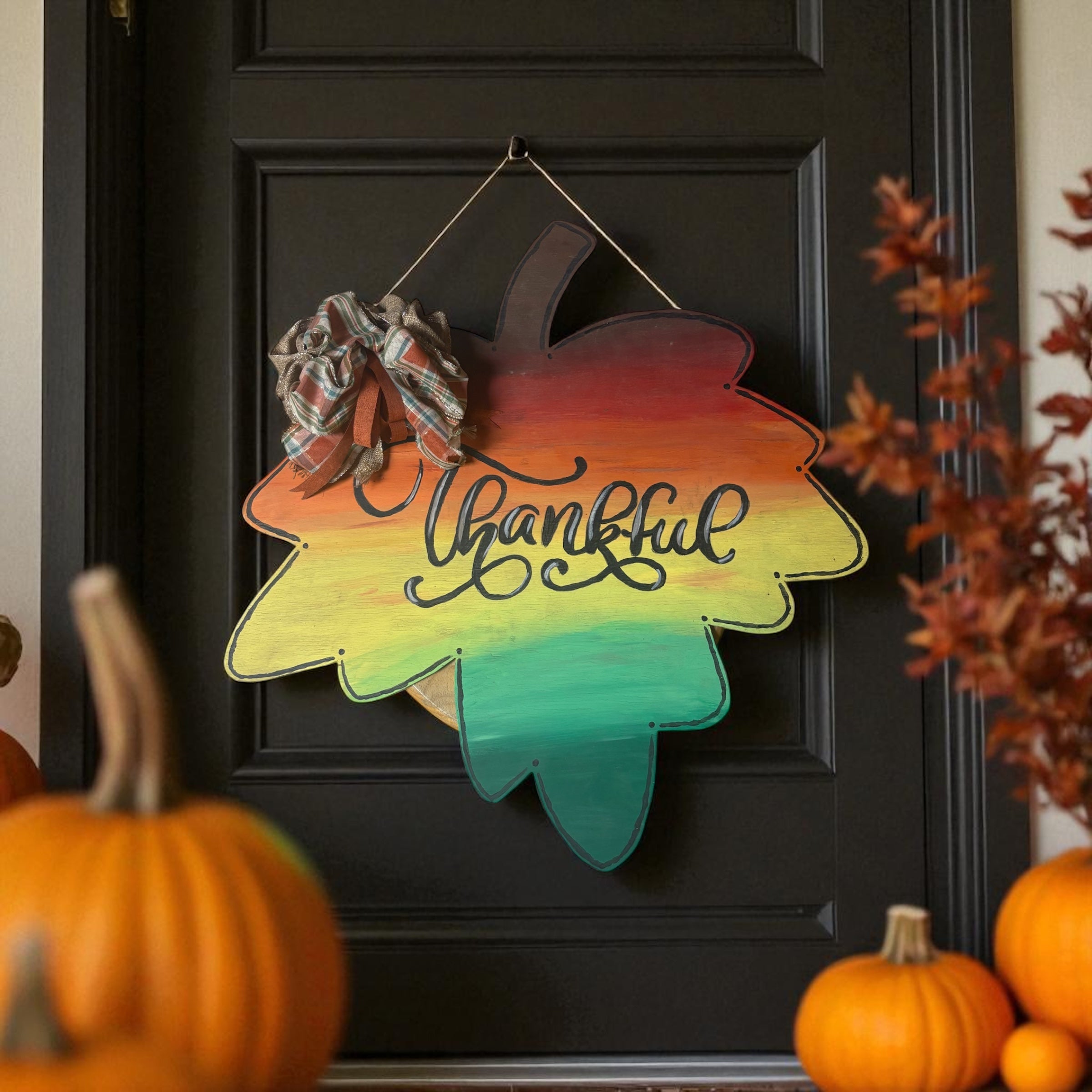 "Thankful" Ombre Leaf Door Hanger