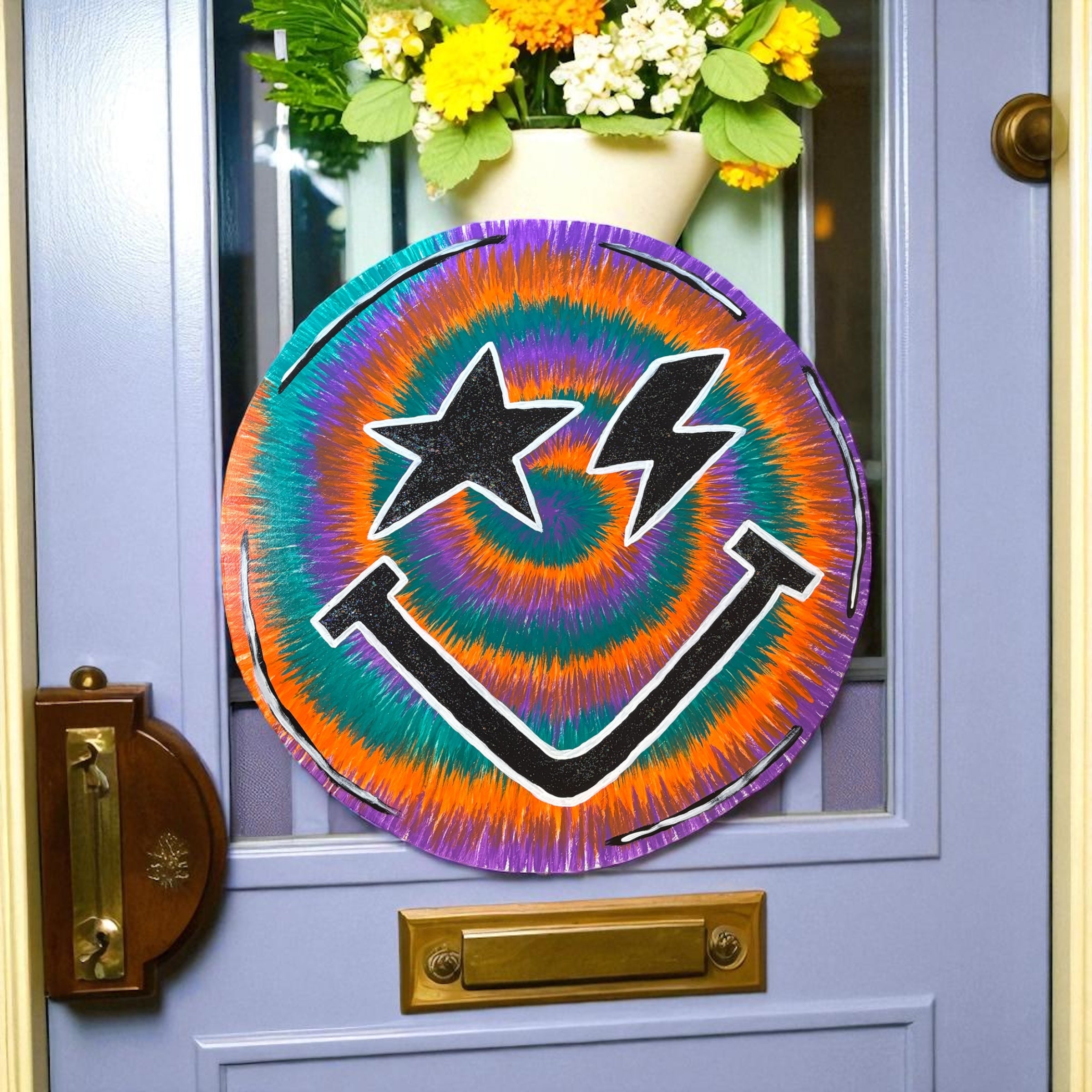 Tie Dye Smiley Face Door Hanger Wall Art